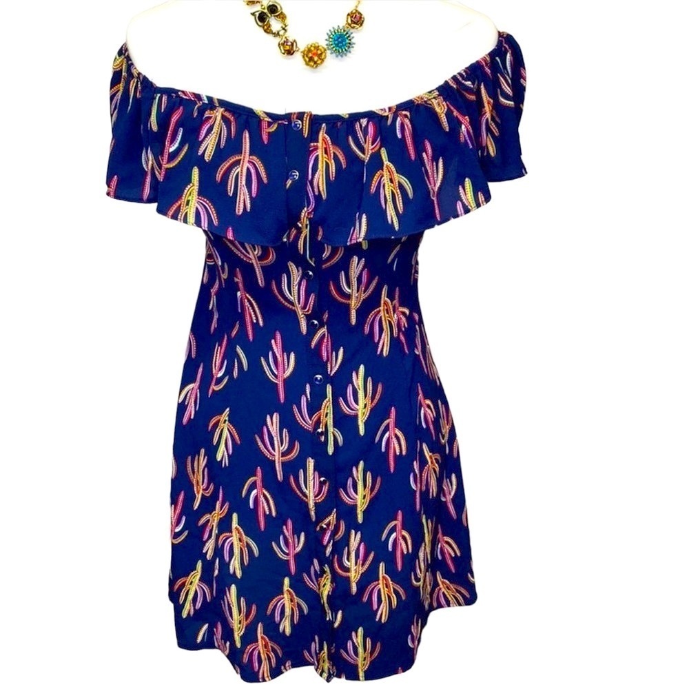 Cactus Print Off The Shoulder Dress